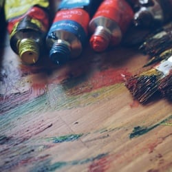 A variety of paint bottles